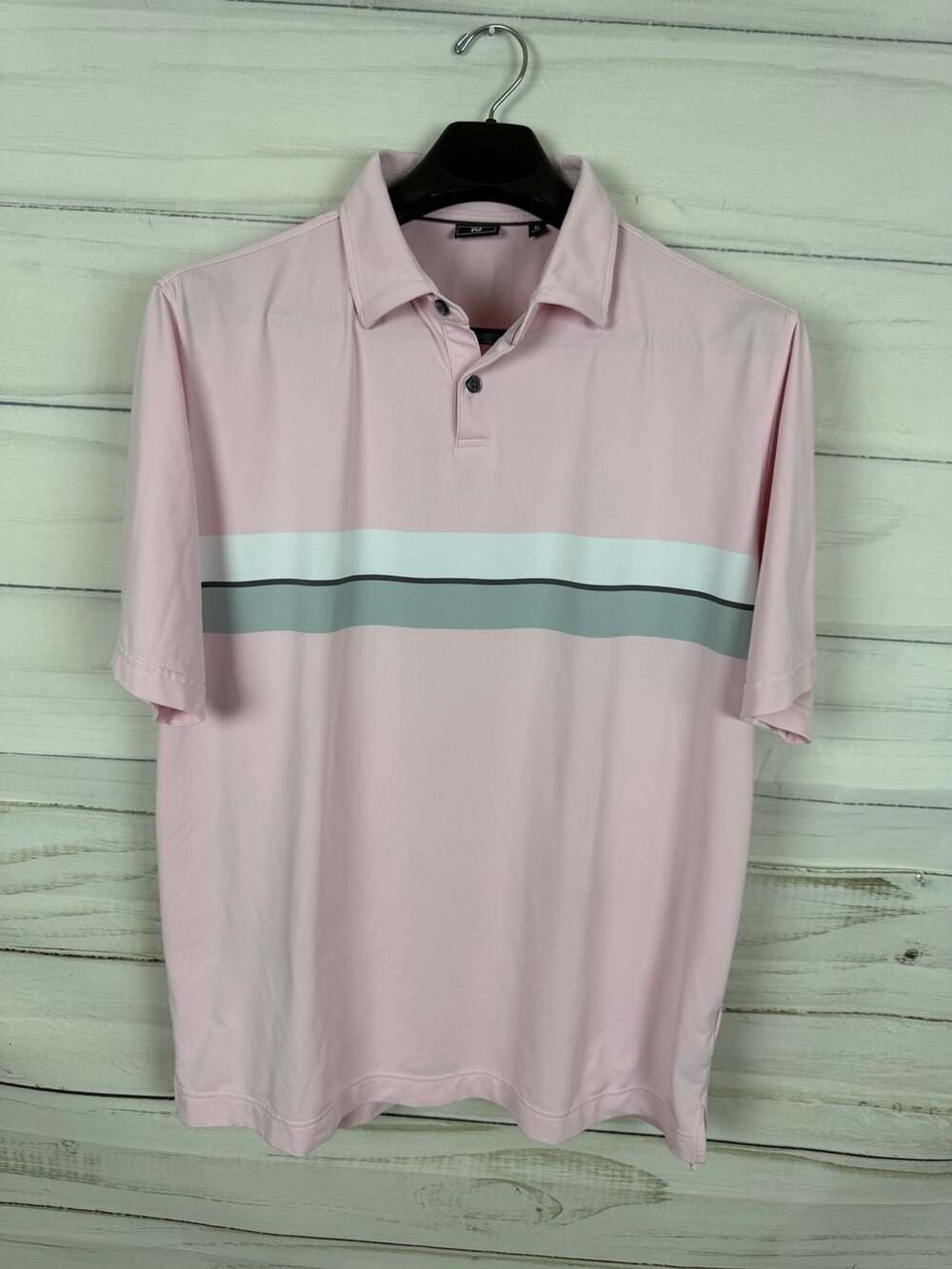 FootJoy- Men's Pink Double Chest Band Stripe Golf Polo Shirt XL